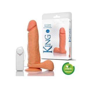 KING 8” - PRÓTESE EM FORMATO DE PÊNIS COM ESCROTO, VENTOSA E VIBRADOR  20 X 4,5cm - ADÃO E EVA